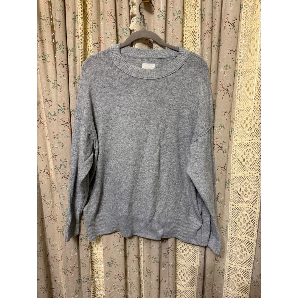 Aerie Gray Oversized Crewneck Sweater Large Relaxed Exposed Seam